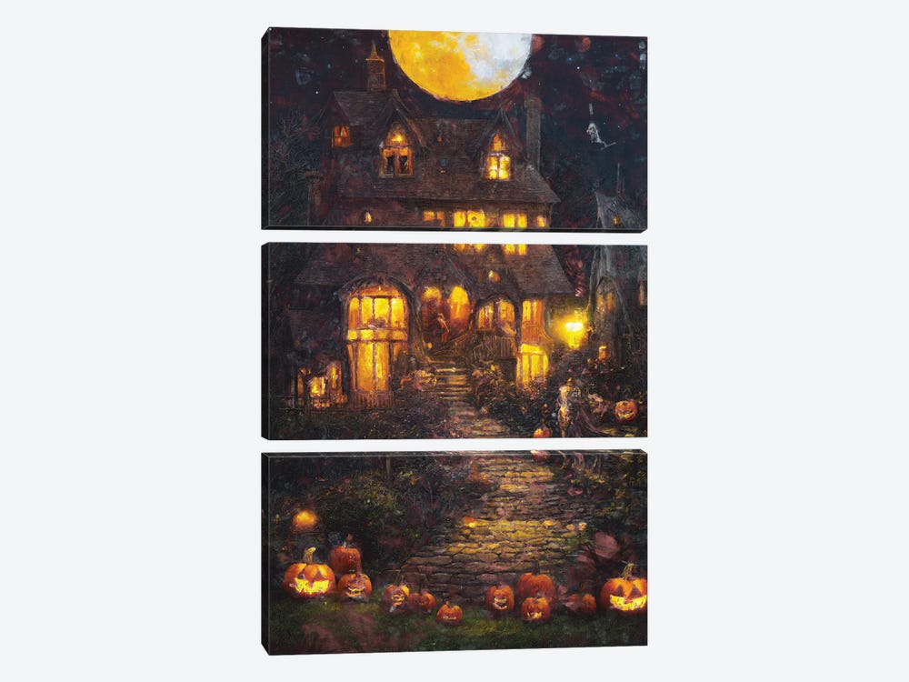 Halloween At The Witch's House by Maximiliano Casal 3-piece Canvas Print
