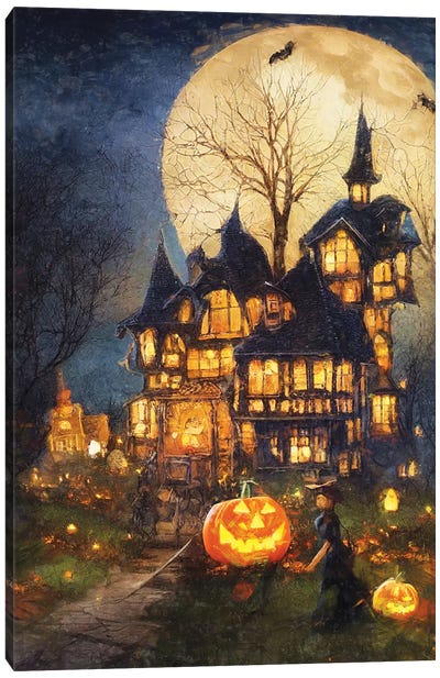 Halloween Time Canvas Art Print - Haunted Houses