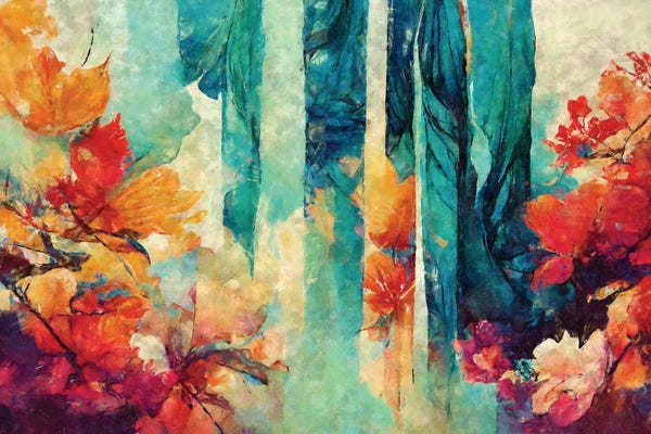 Teal Abstract Art: Red Passion Flower by Maximiliano Casal