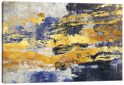 Gold And Blue Canvas Art Print - Gold Abstract Art