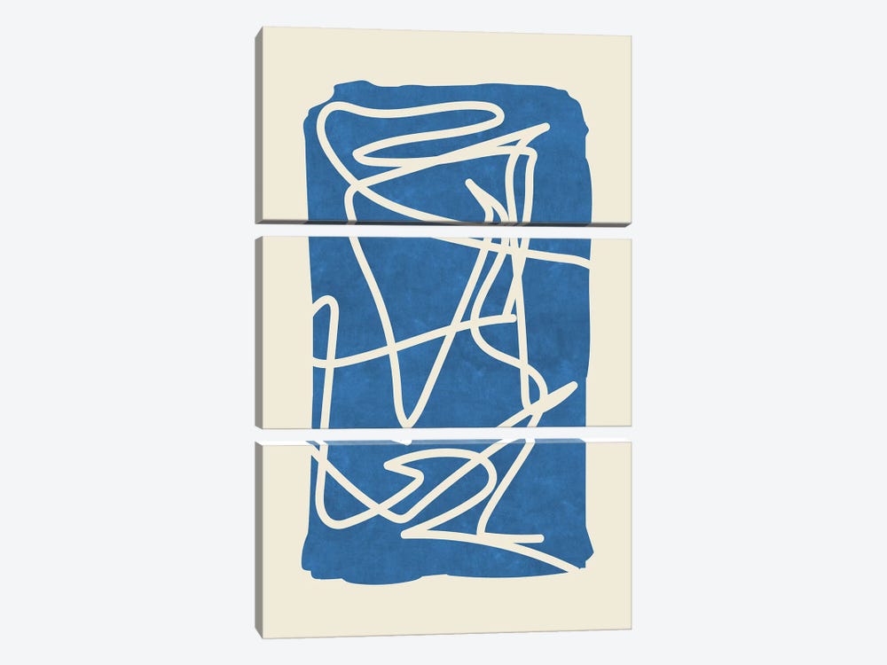Sophisticated Lines On Blue II by Maximiliano Casal 3-piece Art Print