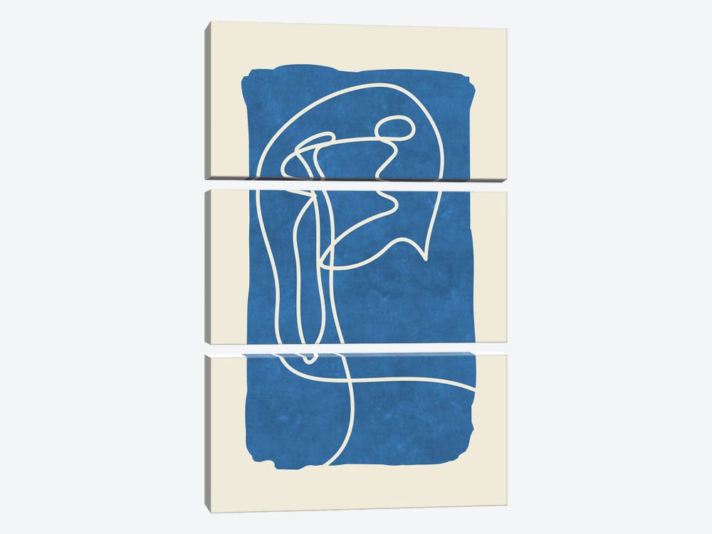 Sophisticated Lines On Blue IV by Maximiliano Casal 3-piece Canvas Print