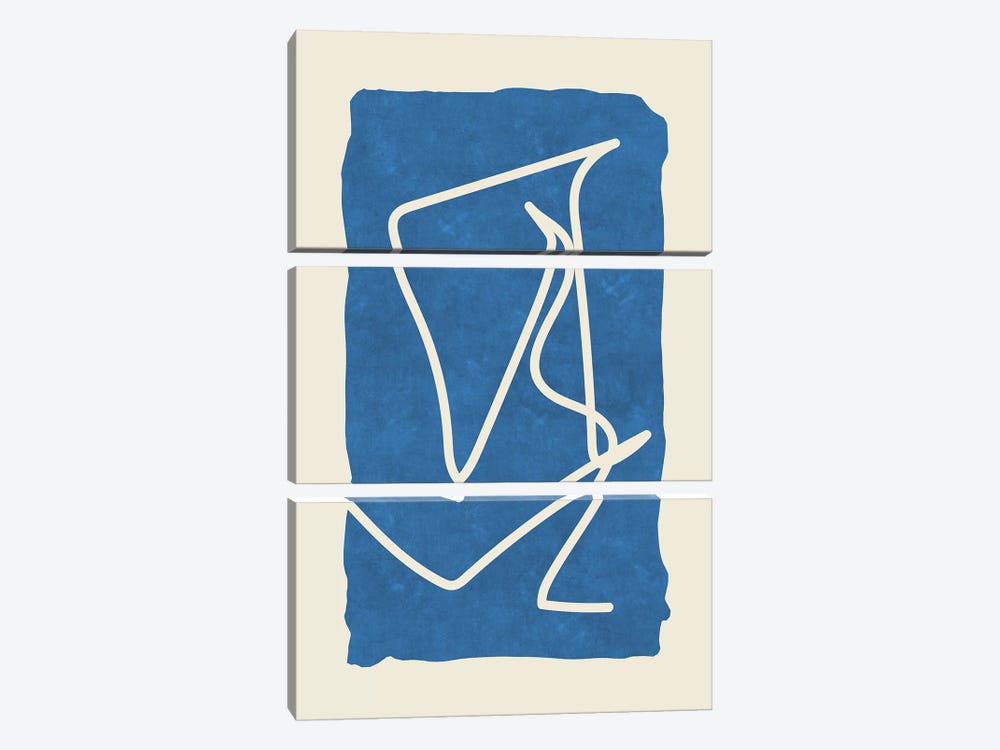 Sophisticated Lines On Blue by Maximiliano Casal 3-piece Canvas Artwork