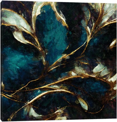 See The Sea, Floral Canvas Art Print - Gold & Teal Art