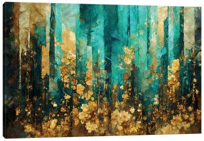 The Sun Is Up Forever Canvas Art Print - Gold & Teal Art