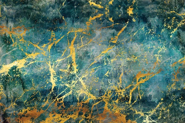 Teal Abstract Art: Electric Gold by Maximiliano Casal