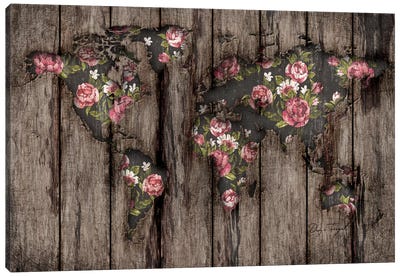 Wood Flowers Mapamundi Canvas Art Print - World Map Art