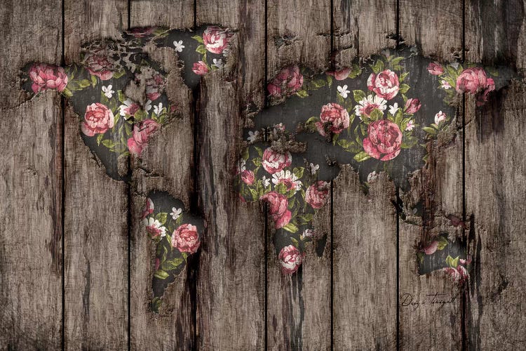 Wood Flowers Mapamundi by Diego Tirigall canvas print