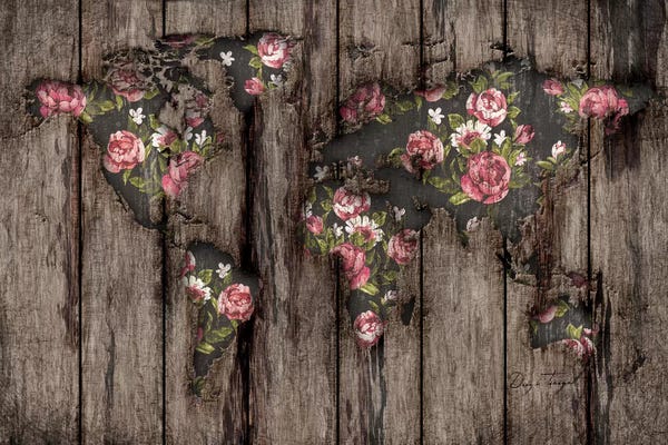 Vintage & Retro: Wood Flowers Mapamundi by Diego Tirigall