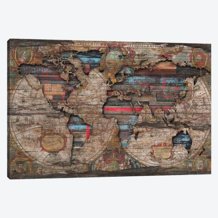 Distressed World Map Canvas Print #MXS125} by Diego Tirigall Canvas Art Print