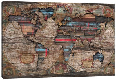 Distressed World Map Canvas Art Print - 3-Piece Maps