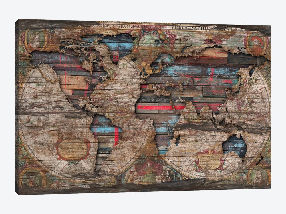 Distressed World Map by Diego Tirigall 1-piece Art Print