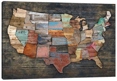 USA Map I Canvas Art Print - 3-Piece Maps