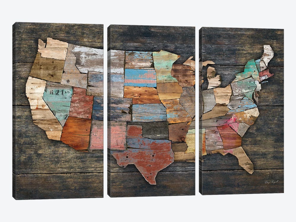 USA Map I by Diego Tirigall 3-piece Canvas Art
