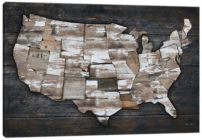 USA Map II Canvas Art Print - 3-Piece Map Art