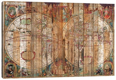 Reclaimed Wood Map Canvas Art Print - World Map Art