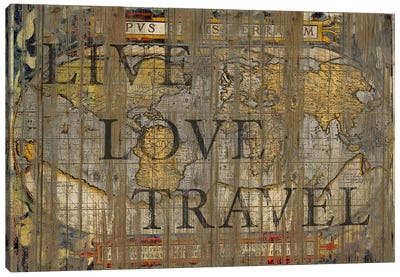 Live Love Travel Canvas Art Print - 3-Piece Vintage Art