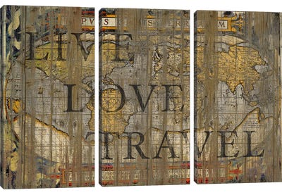 Live Love Travel Canvas Art Print - 3-Piece Map Art