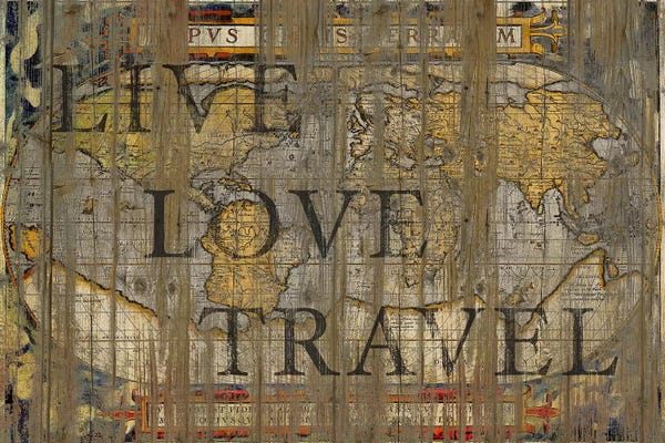 Large Map Art - Canvas Prints: Live Love Travel by Diego Tirigall