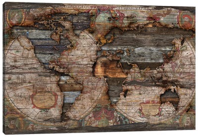 Reclaimed Map Canvas Art Print - Rustic Décor