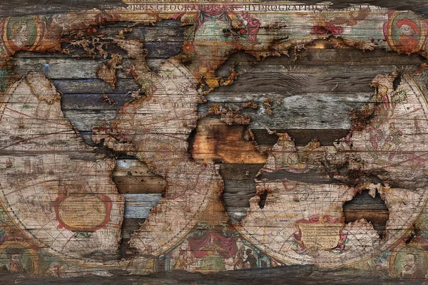 Large Map Art - Canvas Prints: Reclaimed Map by Diego Tirigall