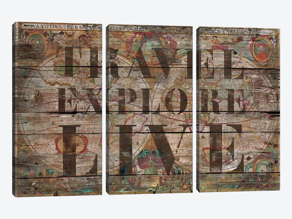 Travel Explore Live (Old Map) by Diego Tirigall 3-piece Canvas Artwork