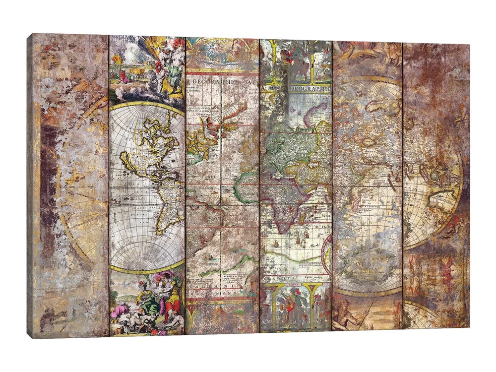 iCanvas Wood Map Art by Diego Tirigall Canvas Art Wall Decor