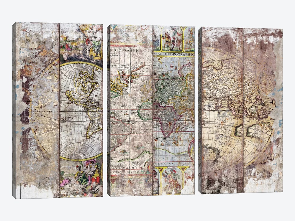 Old Times (World Map) II by Diego Tirigall 3-piece Canvas Artwork