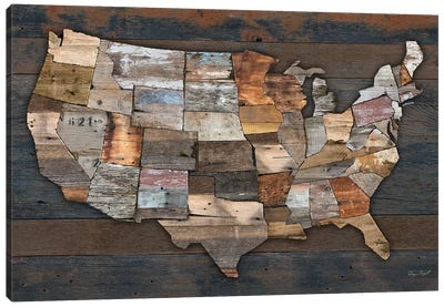 USA States Map II Canvas Art Print - North America Art