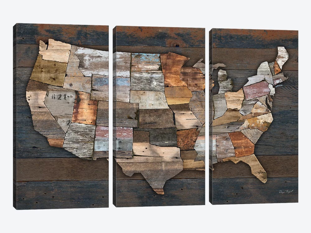 USA States Map II by Diego Tirigall 3-piece Canvas Wall Art