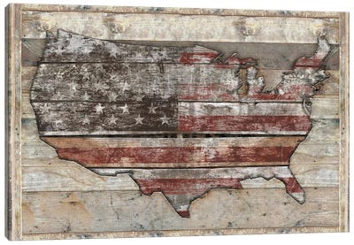 USA Map Fight Canvas Art Print - American Flag Art