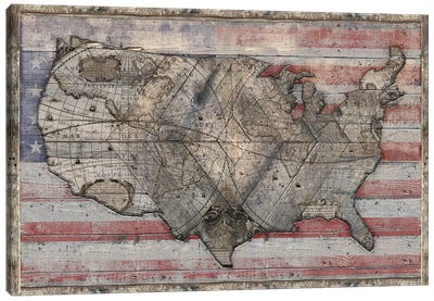 USA Map Forever Canvas Art Print - Flag Art