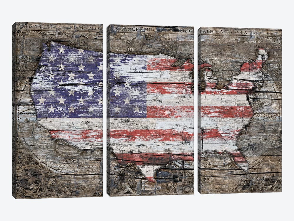 USA Map I Carry Your Heart With Me by Diego Tirigall 3-piece Canvas Print