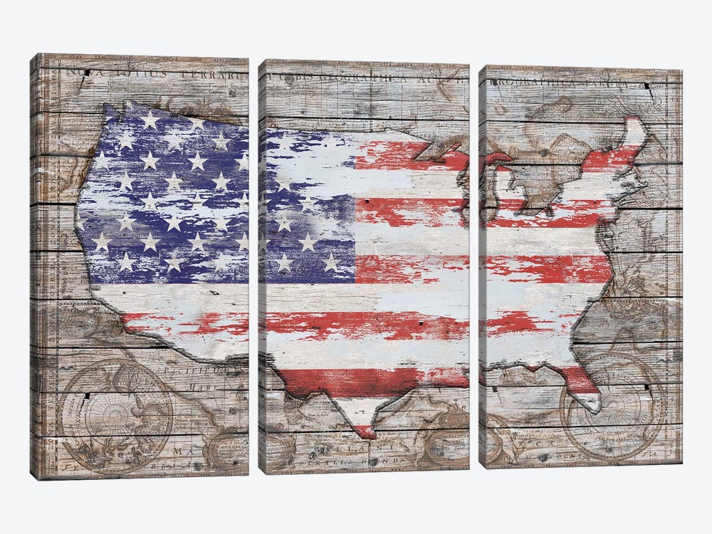 USA Map Old America by Diego Tirigall 3-piece Canvas Art Print
