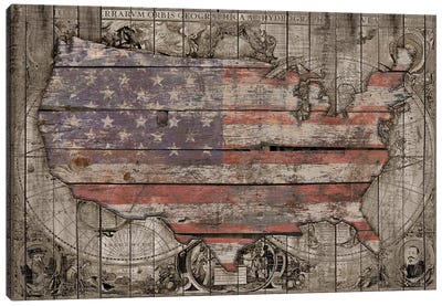 USA Map Old Times Canvas Art Print - 3-Piece Map Art