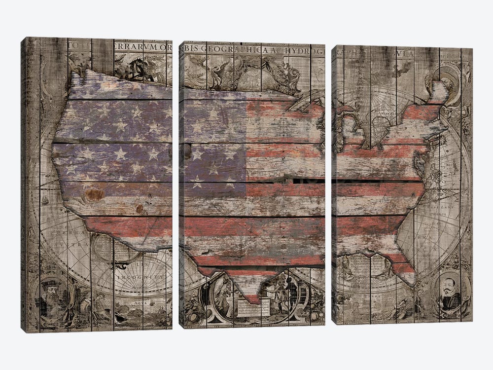 USA Map Old Times 3-piece Art Print
