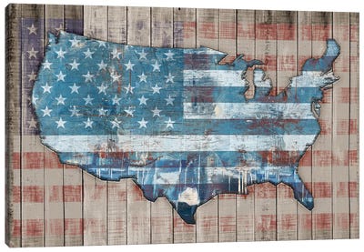 USA Map Sky Canvas Art Print - American Flag Art
