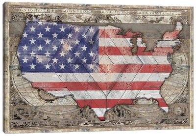 USA Map Union Canvas Art Print - American Flag Art