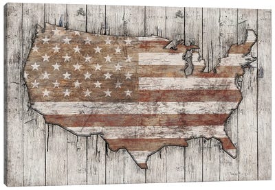 USA Map White Canvas Art Print - American Flag Art