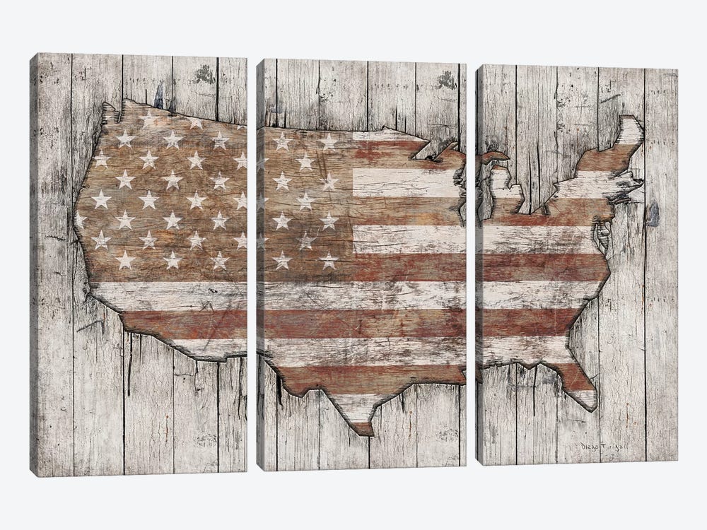 USA Map White by Diego Tirigall 3-piece Canvas Wall Art