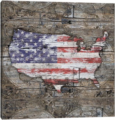 USA Map I Carry Your Heart With Me - Square Canvas Art Print - American Décor