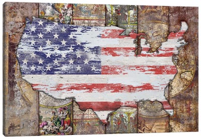 USA Map Flag Canvas Art Print - Exploration Art