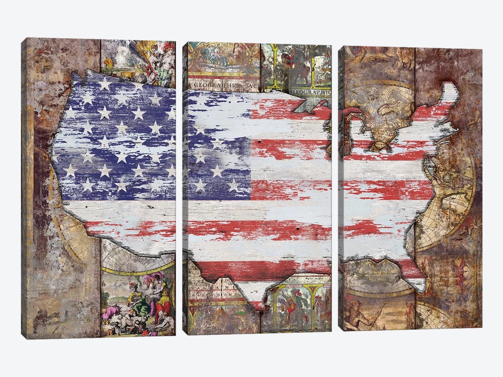 USA Map Flag by Diego Tirigall 3-piece Canvas Print
