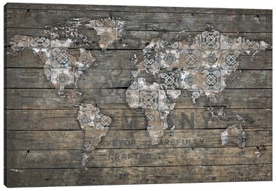 World Map Rustic Pattern Canvas Art Print - World Map Art