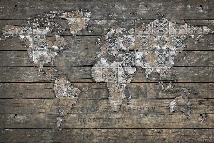 World Map Rustic Pattern by Diego Tirigall wall art