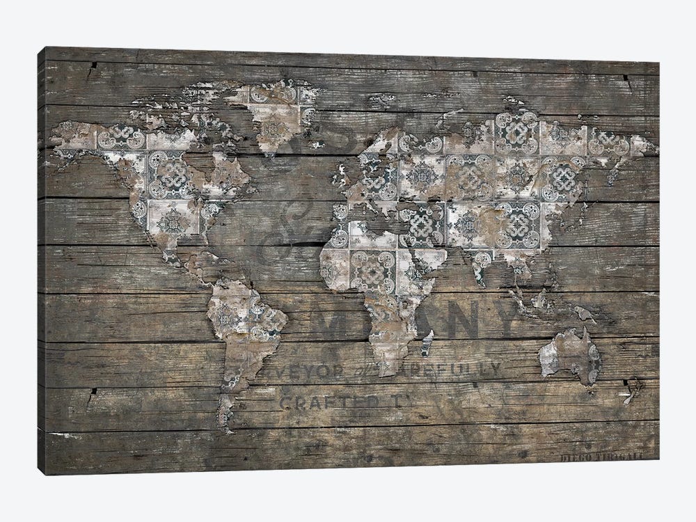 World Map Rustic Pattern by Diego Tirigall 1-piece Canvas Wall Art
