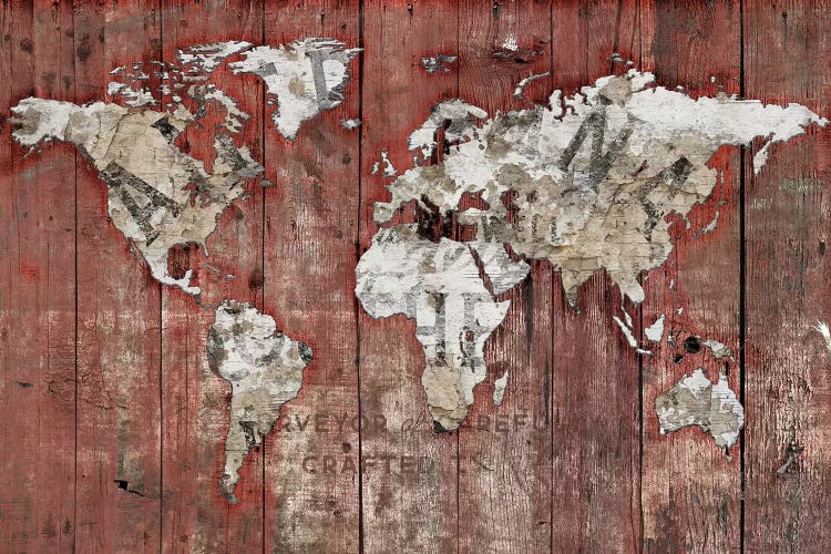 Red World Map by Diego Tirigall wall art