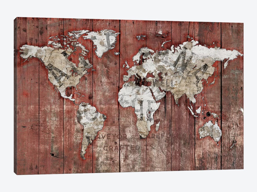 Red World Map by Diego Tirigall 1-piece Canvas Print