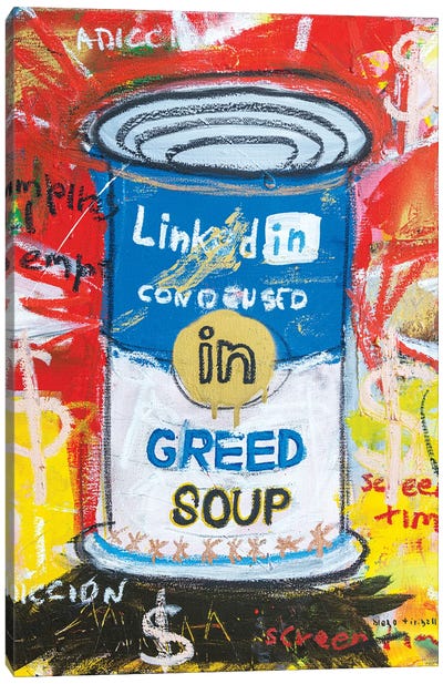 Greed Soup Preserves Canvas Art Print - Campbell's Soup Can Reimagined