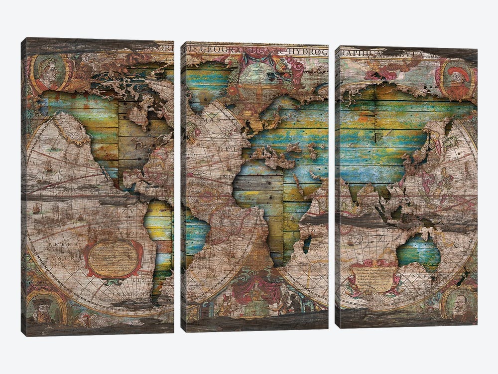 Shabby Chic Old Map In The Clouds by Diego Tirigall 3-piece Canvas Artwork